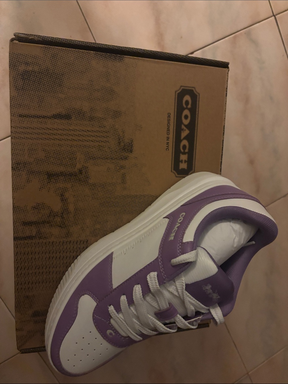 Coach Women’s Platform Sneakers in White and Lavender